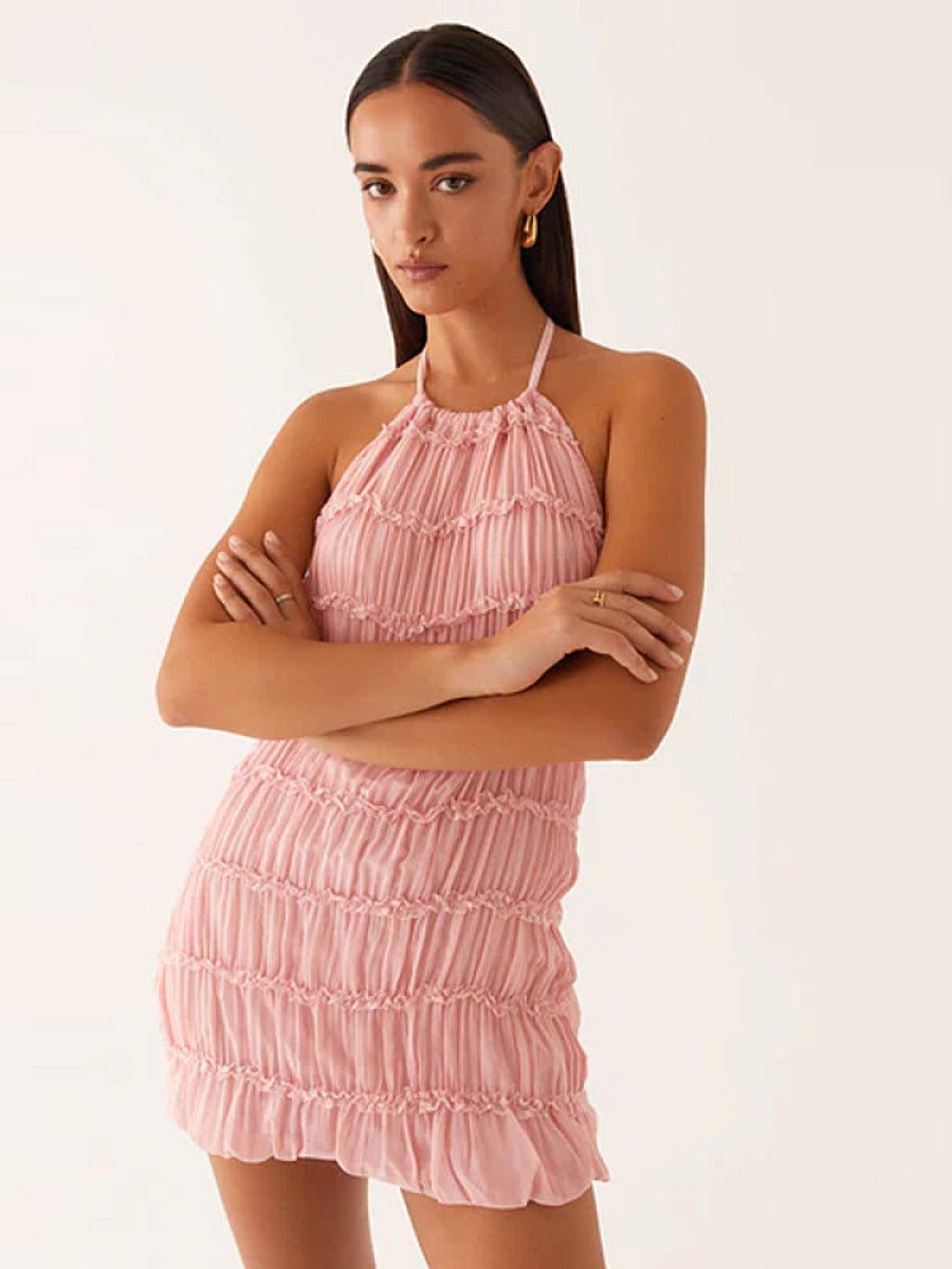 New Spring Summer Backless Ruffled Dress