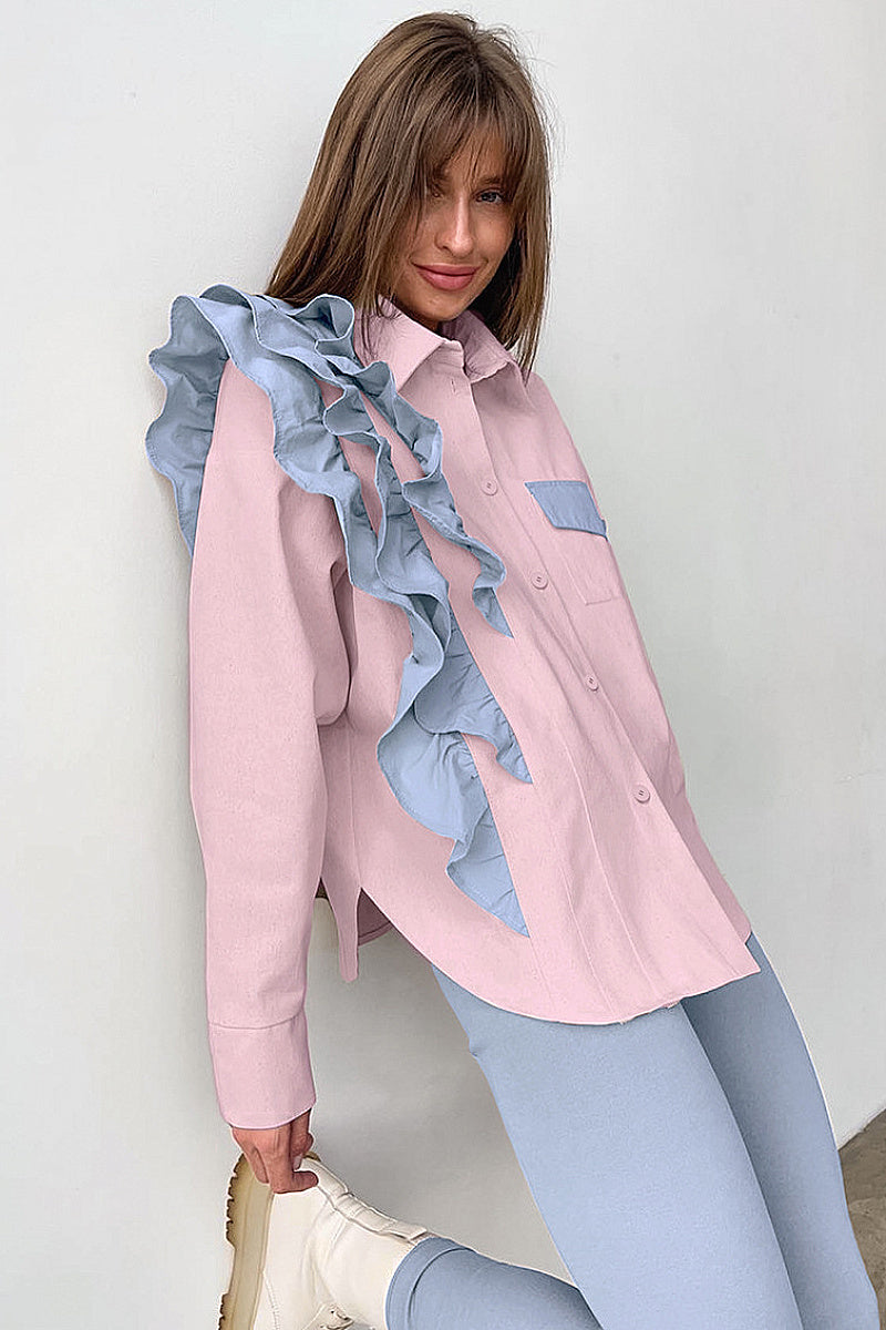 French Design Asymmetrical Shirt for Casual Wear