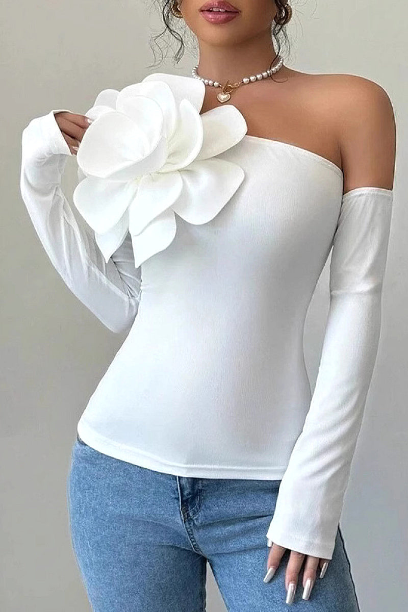 Elegant One-Shoulder Jumpsuit with 3D Decoration