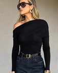 Trendy Asymmetrical Off-Shoulder Long Sleeve Top