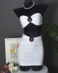 Summer Striped Backless Crop Top Skirt Set