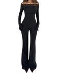 European Style Lace One-Shoulder Long Sleeve Jumpsuit