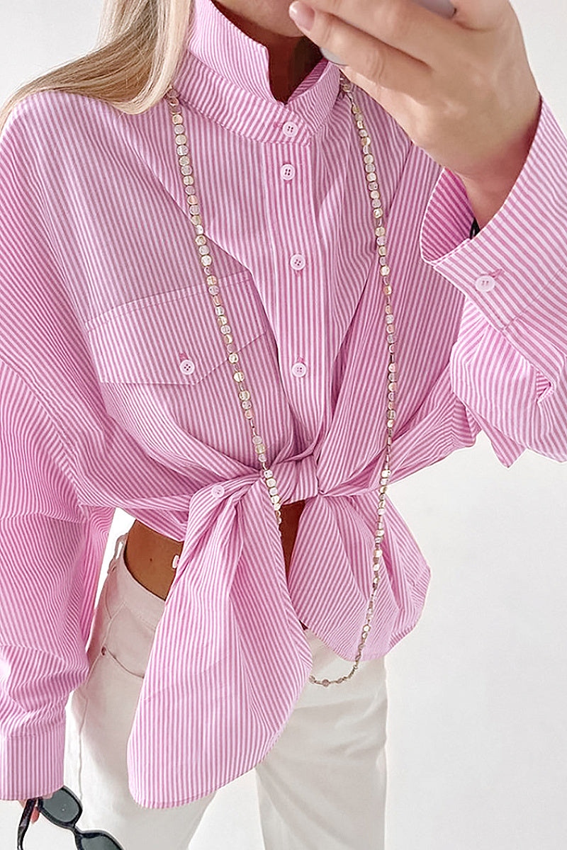 Fashionable Striped Pink Casual Shirt