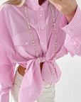 Fashionable Striped Pink Casual Shirt