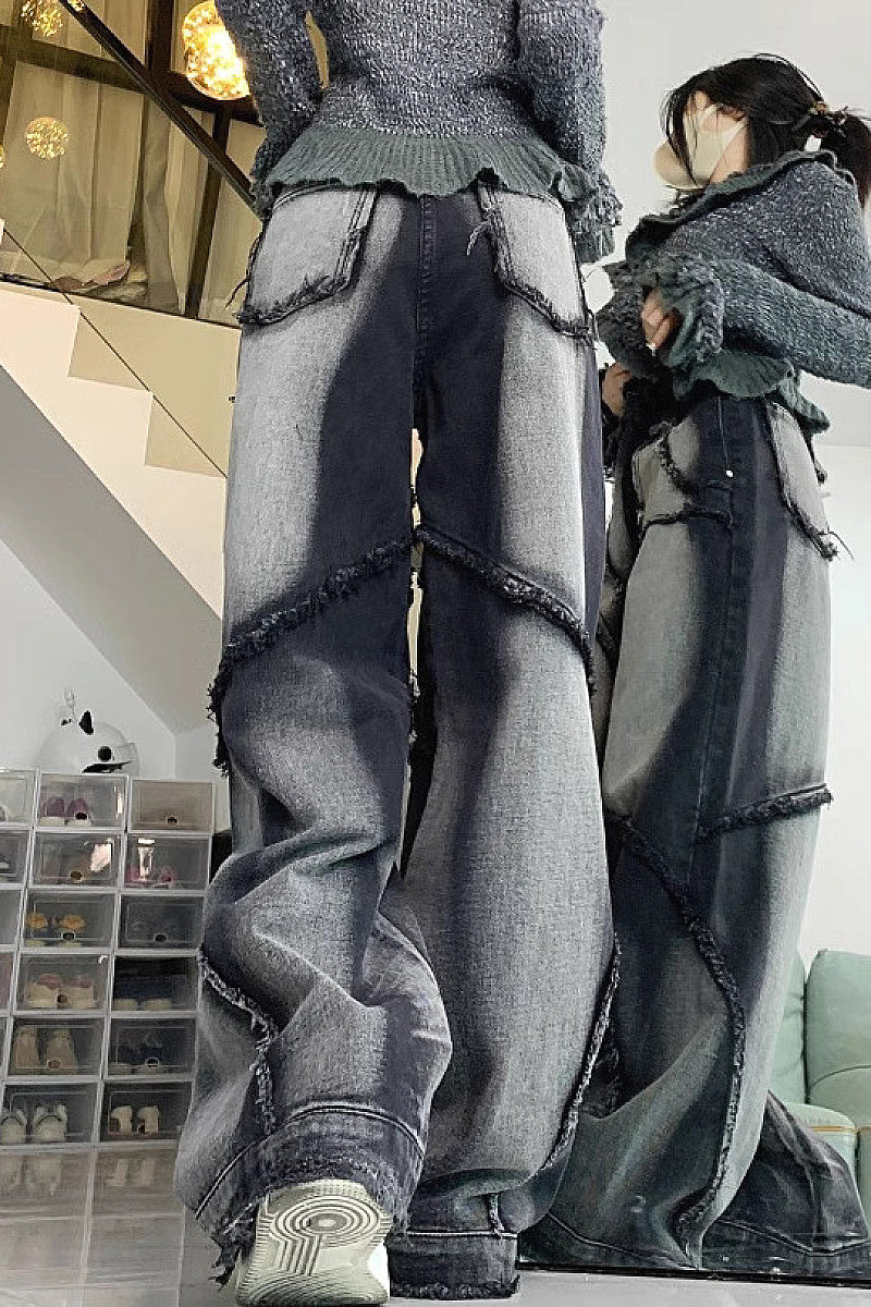 Vintage Style Patchwork Denim Pants for Women