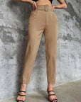 Casual High Waist Straight Leg Pants with Belt