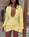 Sexy Deep V Neck Pleated Bodycon Dress
