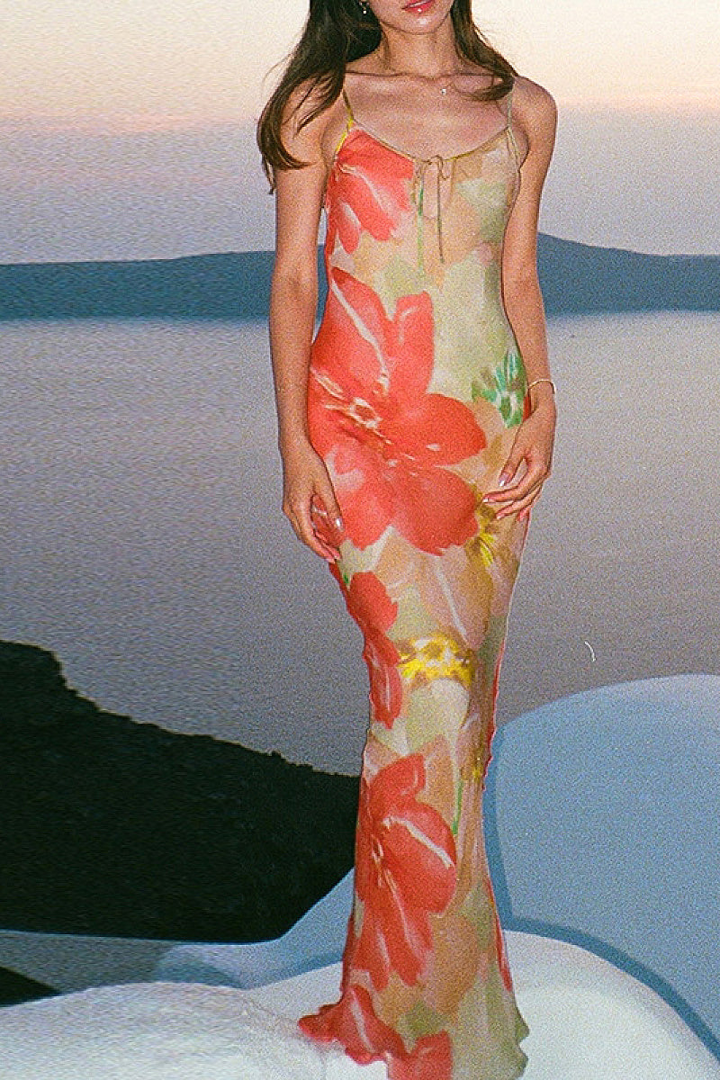 Sexy Hollow Back Floral Maxi Dress