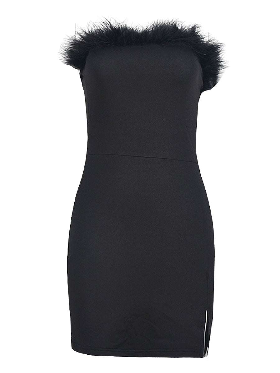 Chic Strapless Bodycon Dress with Feather Detail
