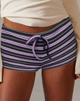 Trendy Striped Drawstring Low Waist Hot Pants