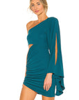 Asymmetrical Shoulder Flare Sleeve Dress
