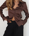 Satin Slim Fit Cardigan Long Sleeve Shirt