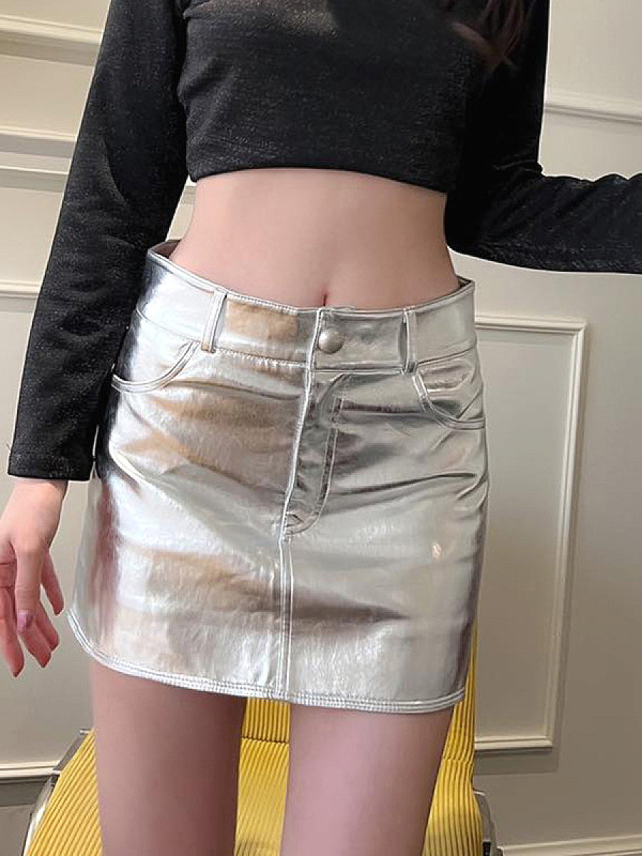 High Waist Coated Bodycon Mini Skirt for Women