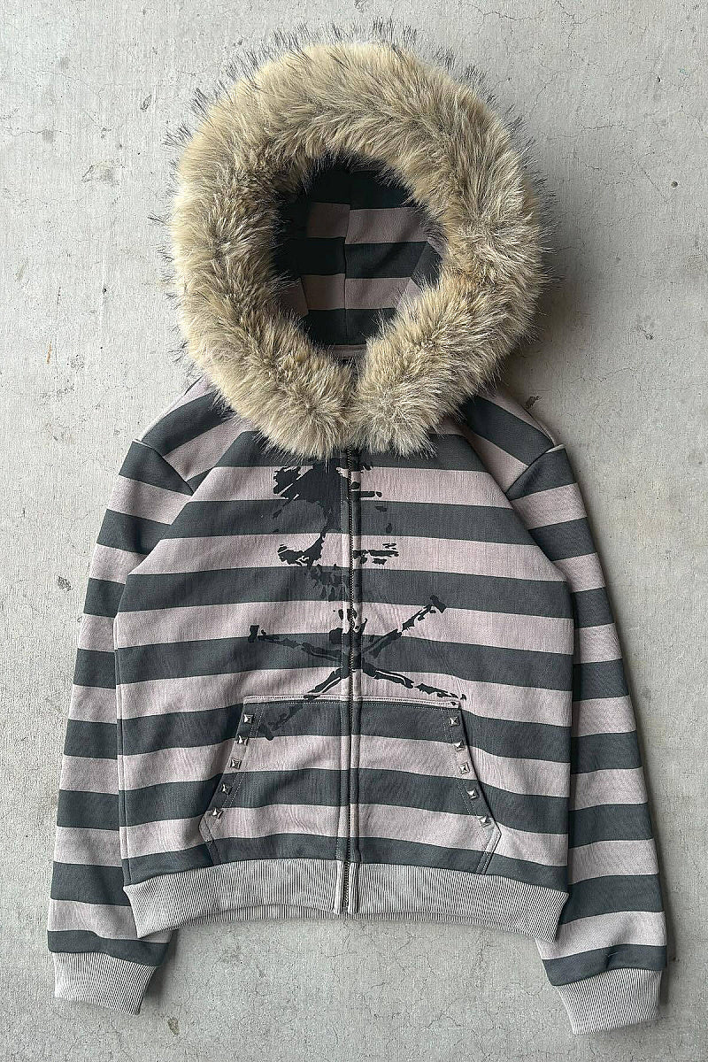 Vintage Striped Hooded Coat for Fall and Winter