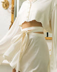 Elegant Satin Long Sleeve Button Cardigan Set