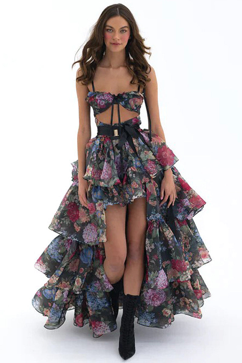 Stylish Floral Print Strapless Dress Set