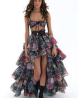 Stylish Floral Print Strapless Dress Set