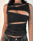 Summer Women's Sexy Hollow Denim Vest Top