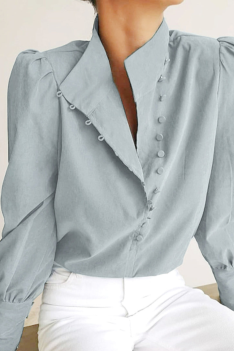 Spring Women's Long Sleeve Chinese Collar Shirt