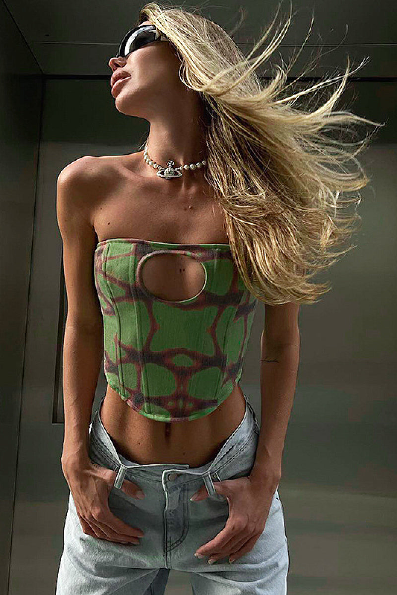 European and American Style Spring Sexy Hollow Low-Cut Slim Fashion Top