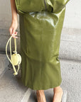 Elegant PU Leather Midi Skirt with Slit