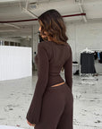 Casual V-Neck Long Sleeve Top and Pants Set