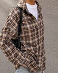 Vintage Brown Plaid Oversized Shirt for Women