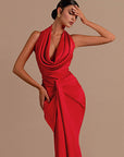 Sexy Backless Halter Neck Satin Dress