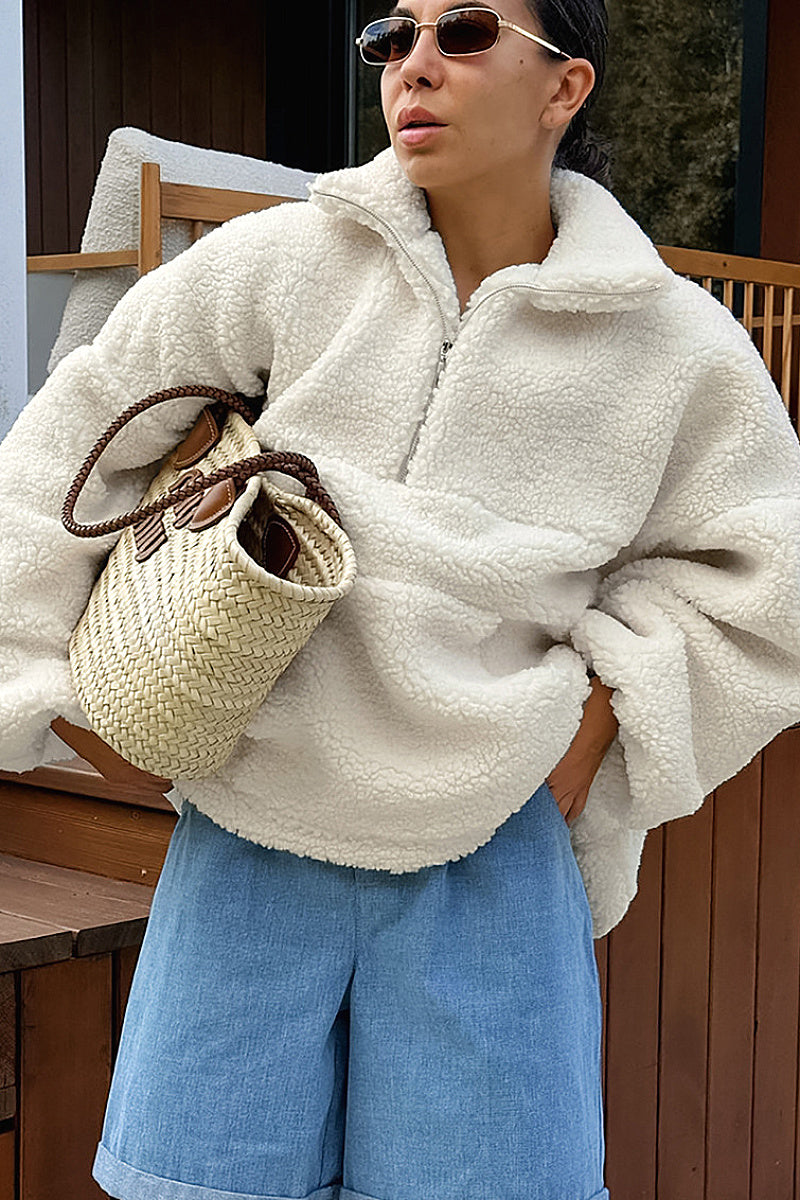 Cozy Fleece Polo Sweatshirt for Fall