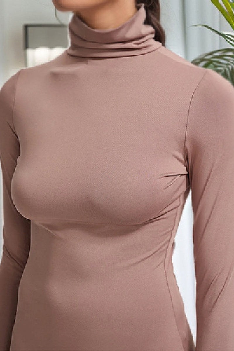 Elegant High Neck Long Sleeve Dress