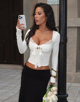 Sexy Bowknot Lace Long Sleeve Top