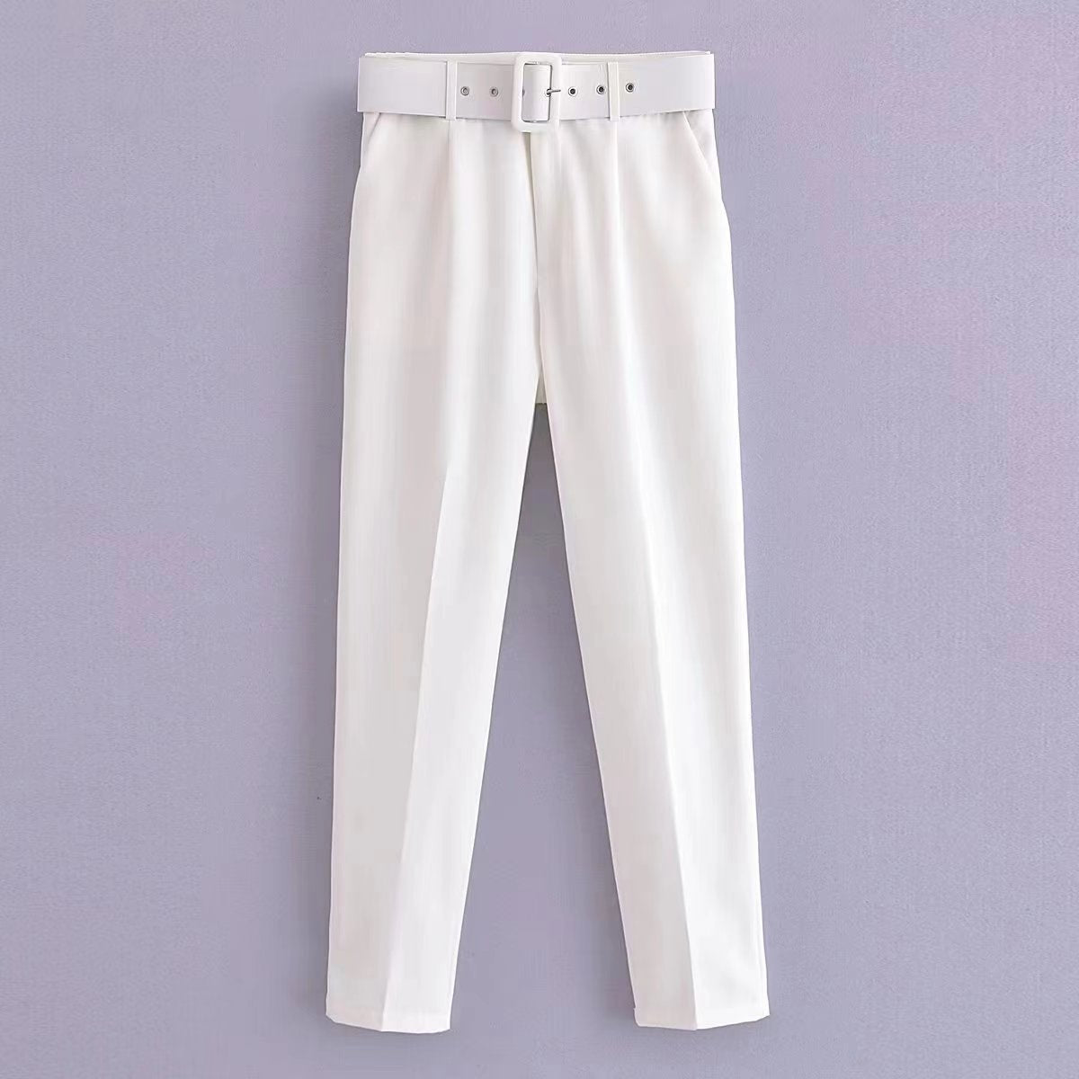 Casual High Waist Straight Leg Pants with Belt