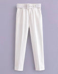 Casual High Waist Straight Leg Pants with Belt