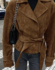 Suede Waist Tie Coat for Women