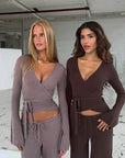 Casual V-Neck Long Sleeve Top and Pants Set