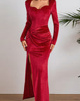 Elegant Long Sleeve Velvet Dress with Slit