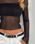 Sheer Long Sleeve Cropped Top for Women