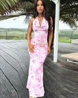 Elegant Backless Floral Maxi Dress for Women