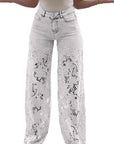 High Waist Lace Inset Straight Leg Jeans