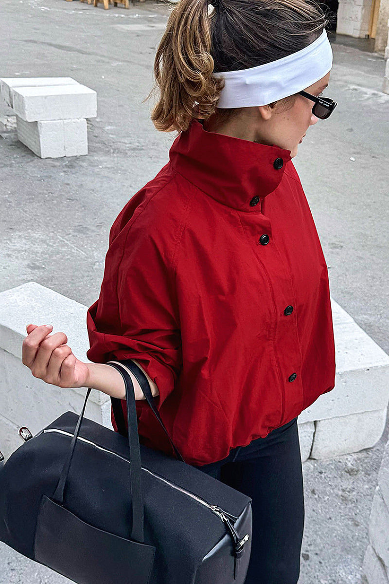 Stylish Red High Neck Windbreaker for Women