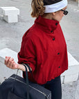 Stylish Red High Neck Windbreaker for Women