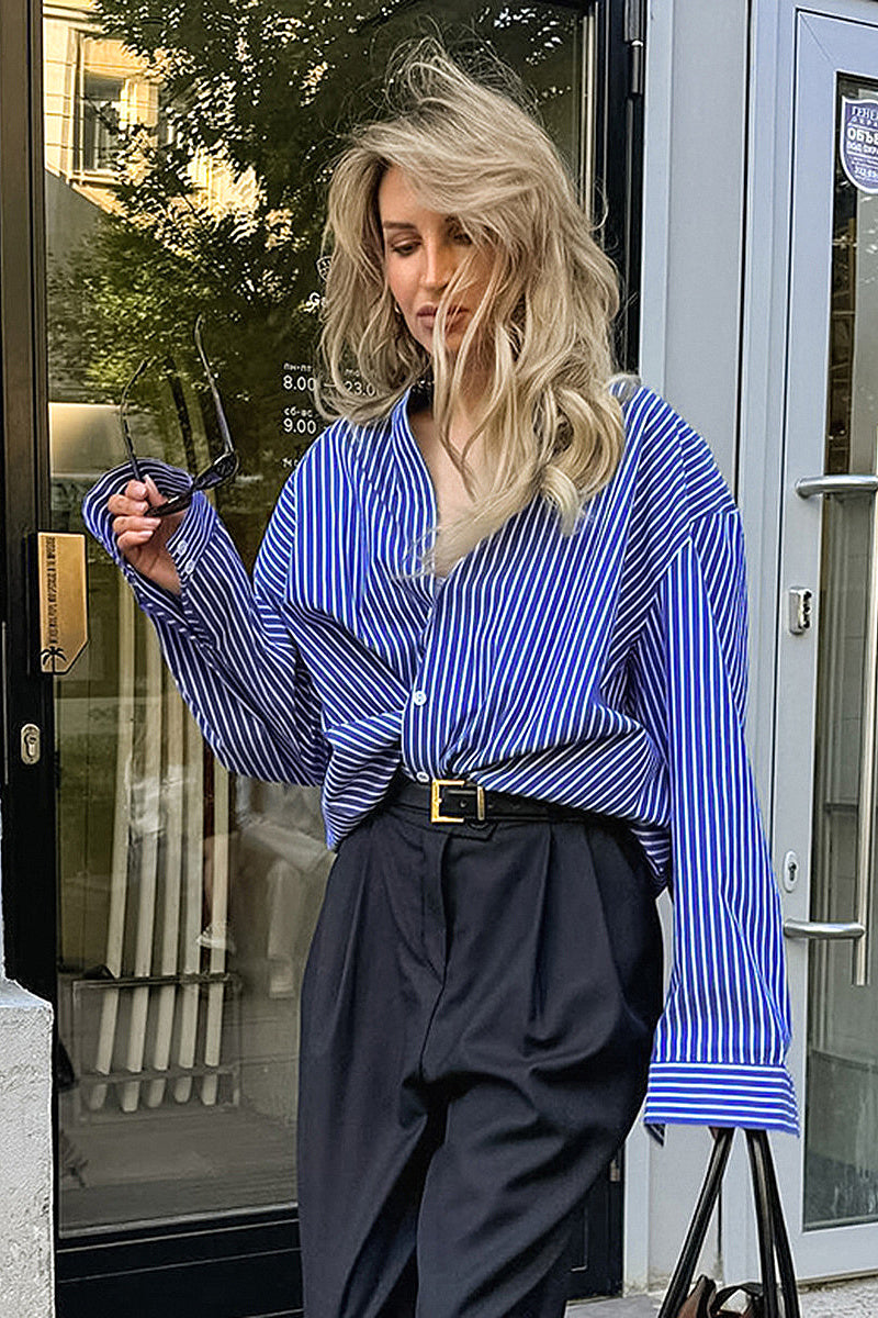 French Blue Striped Shirt for Women