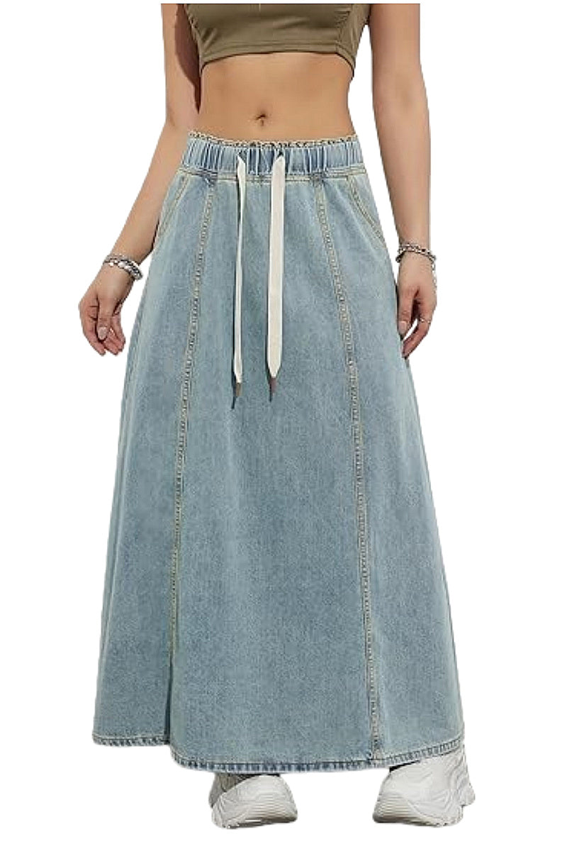 Casual Loose Fit Denim Maxi Skirt for Women