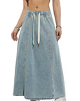 Casual Loose Fit Denim Maxi Skirt for Women