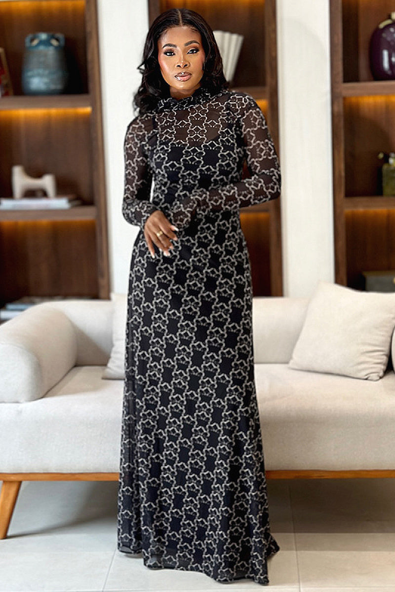 Fashionable High Neck Long Sleeve A-Line Dress