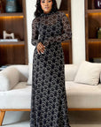 Fashionable High Neck Long Sleeve A-Line Dress