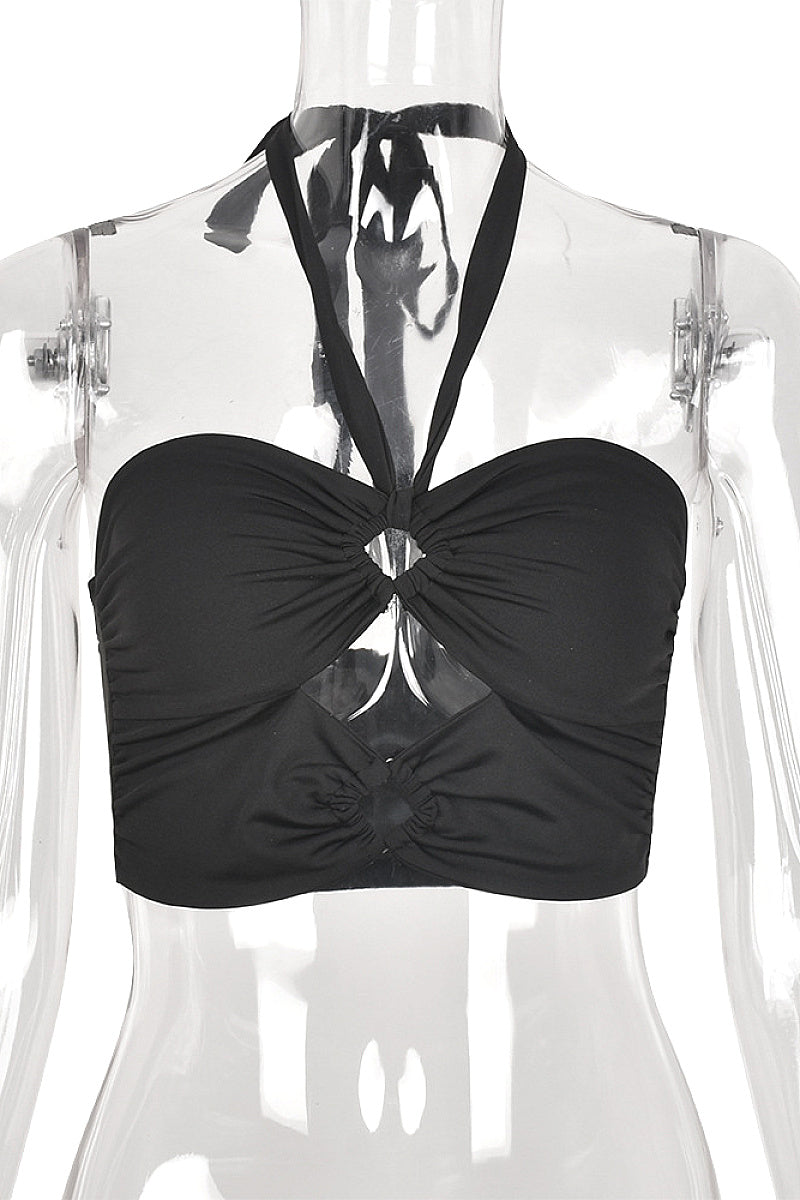 Stylish Cross-Back Crop Top with Tie Design