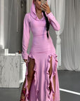 Fashionable Ruffled Long Sleeve Hooded Dress