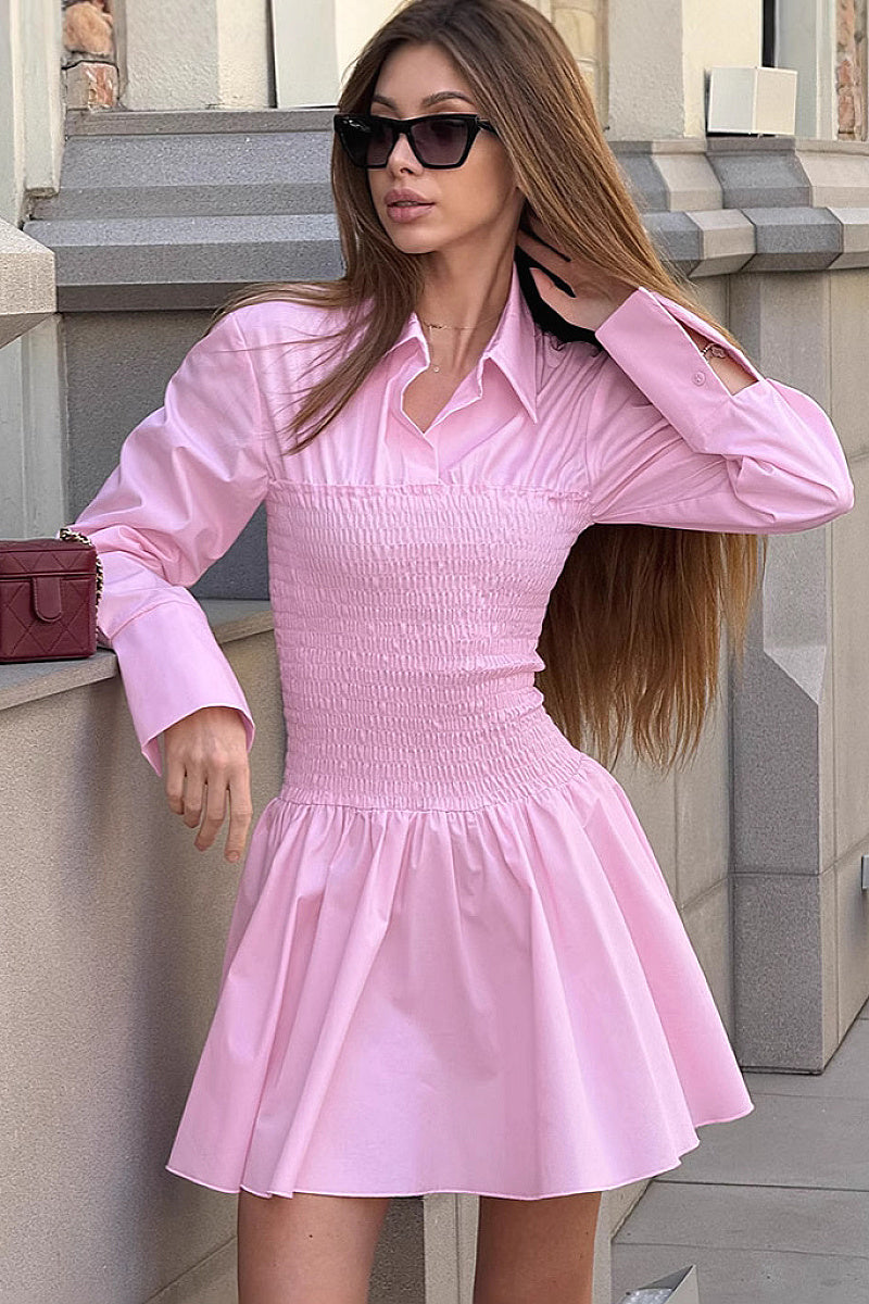 Pink Lapel Shirt Dress for Women