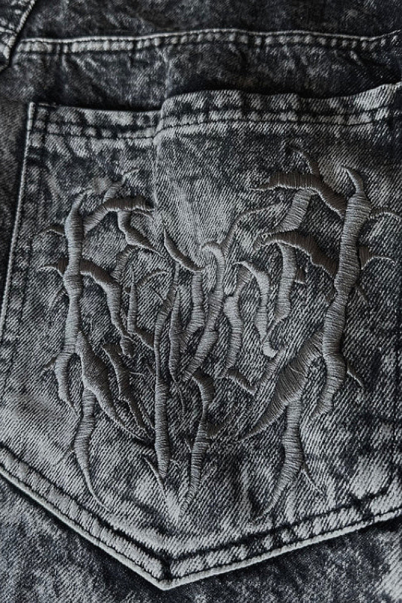 Millennial Ghost Denim Pants with Embroidery